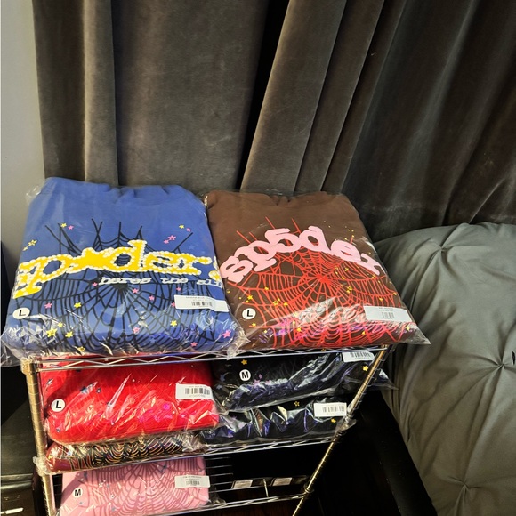 Sp5der Graphic Hoodies - Blue Brown Red
